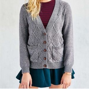 BDG URBAN OUTFITTERS Cable Knit Cardigan Sweater Taupe Brown Gray 100% Cotton M